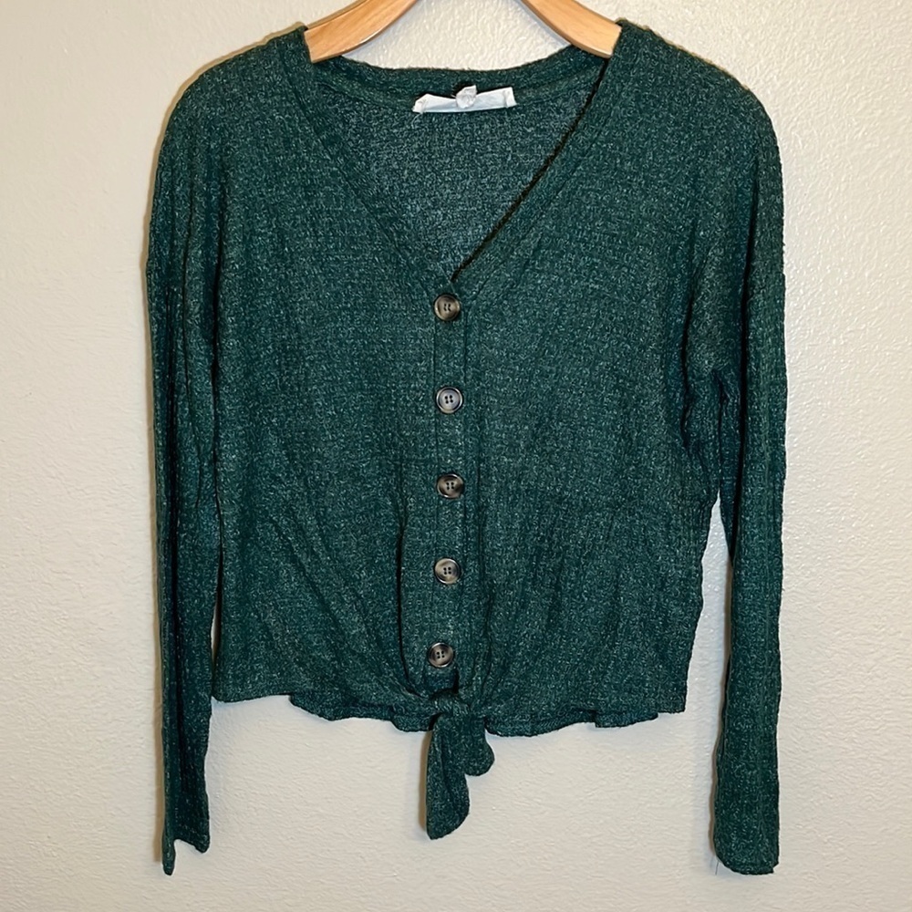 Pink Rose Button Down Long Sleeve Knotted Waffle Shirt
